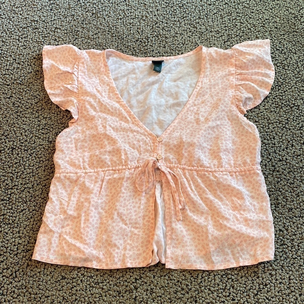 Wild Fable Size XXS Floral Ruffled Shoulder Top in Like New Condition